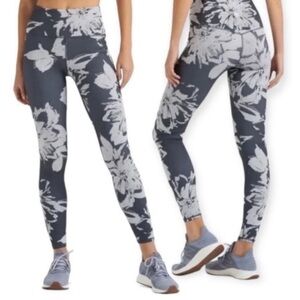 Vuori Floral Print Women's Leggings Gray White Active Wear Hidden Pockets XS